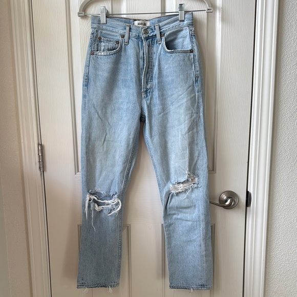 Agolde Riley in Blitz Light Blue Distressed Cropped Jeans size 23 - Picture 3 of 16